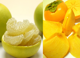 フルーツの試食：「高知県産 水晶文旦」「新潟県産 おけさ柿」